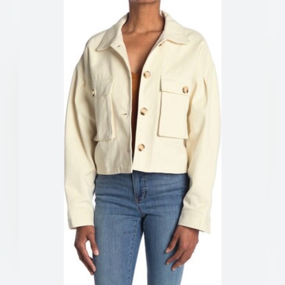 Elodie utility Cargo Beige Button Sleeved Oversized canvas soft Jacket XL